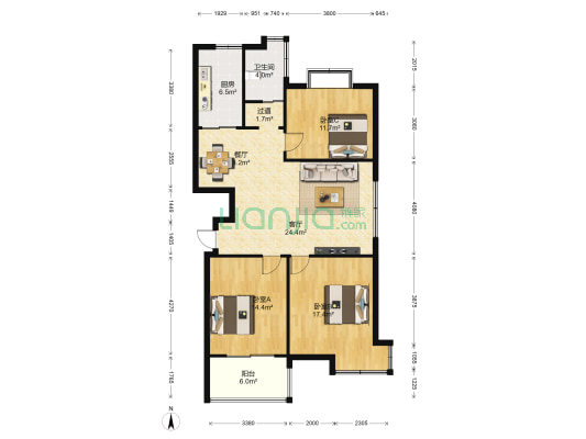 恒辉花园 3室2厅1卫 133平方