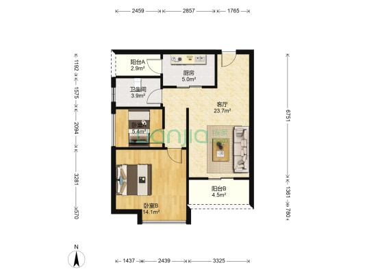 惠福大厦 2室1厅1卫 78平方