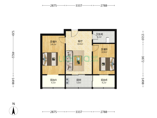 自强西路190号 2室1厅1卫 68平方