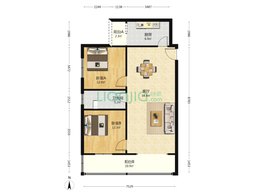 皇城九号 2室1厅1卫 108平方