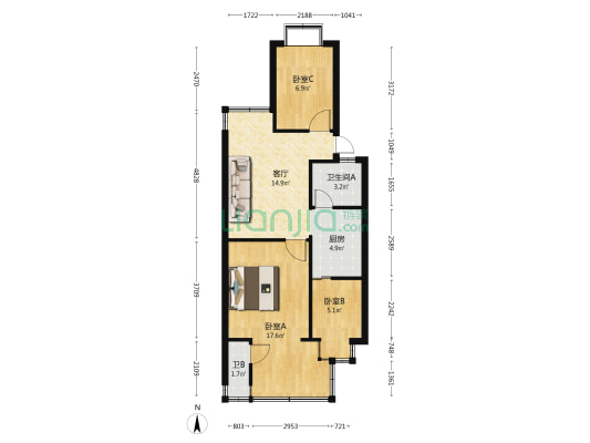春江小区 3室1厅2卫 59平方