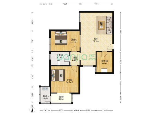 建业广场 2室1厅1卫 110平方