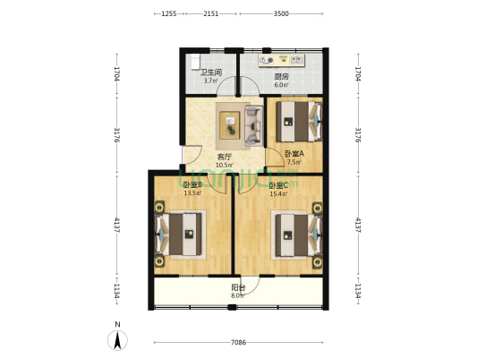 淄博供电第一生活区 3室1厅1卫 78平方