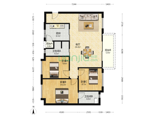 隆基泰和•紫樾书香 3室1厅2卫 107平方