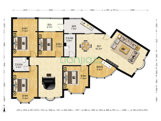 西顺河街150号 4室1厅2卫 168平方