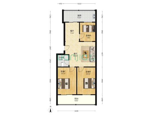 铜厂晋龙捷泰小区 3室2厅1卫 102平方