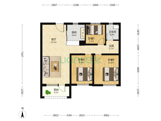 万科首府未来城三期 3室1厅1卫 100平方