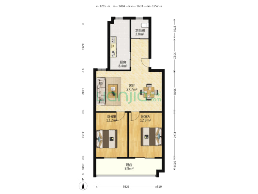 时尚家园 2室1厅1卫 82平方