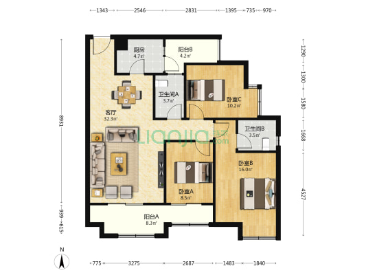 和悦家园 3室1厅2卫 120平方