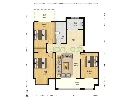 文昌苑 3室1厅1卫 115平方