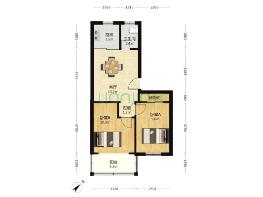 汉北街 2室1厅1卫 60平方