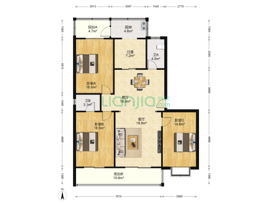 永兴花园 3室2厅2卫 147平方