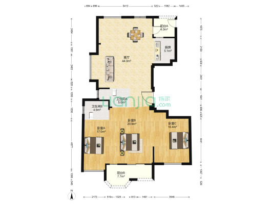 城市家园 3室1厅2卫 160平方