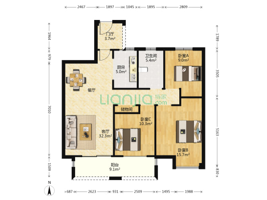 红豆·万花城 3室1厅1卫 113平方