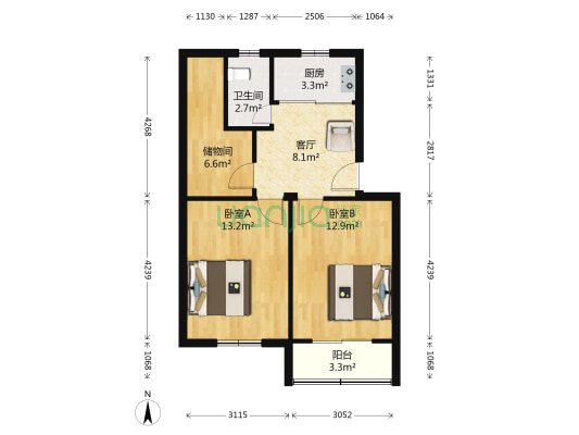 涨鉴碶小区 2室1厅1卫 61平方