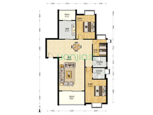 丰溪锦华 3室1厅2卫 141平方