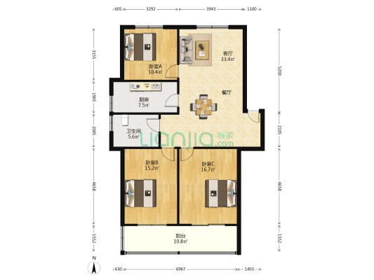 金翠小区 3室1厅1卫 112平方