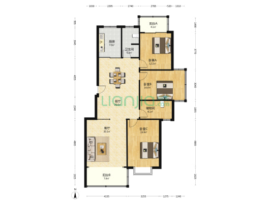 圆梦花园 3室2厅1卫 146平方