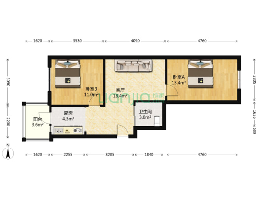 长安城 2室1厅1卫 70平方