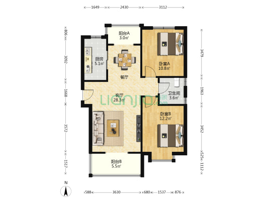 龙福佳园 2室1厅1卫 93平方