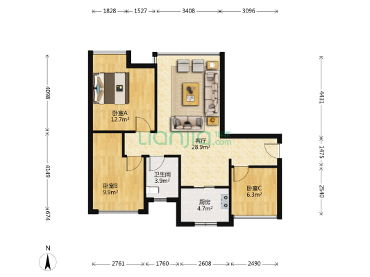 亨特·翰林溪苑 3室1厅1卫 92平方