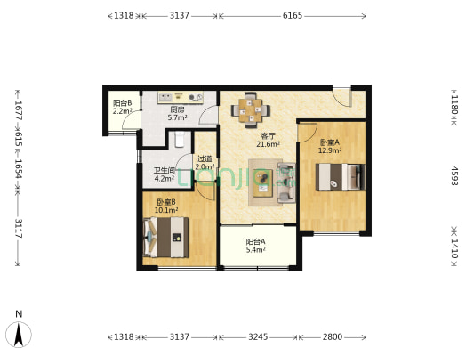 裕沁庭西区 2室1厅1卫 89平方