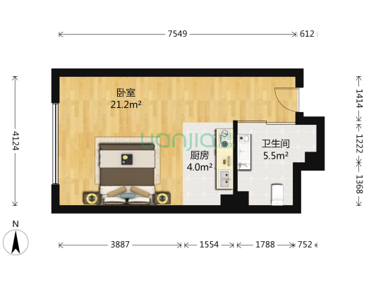 华业广场 1室0厅1卫 52平方