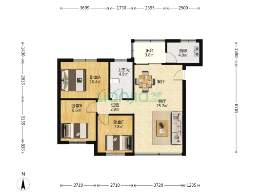 唐家中学教师楼 3室1厅1卫 87平方