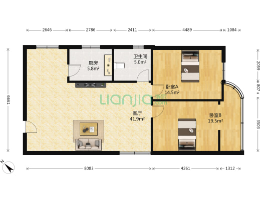 兴远大厦 2室1厅1卫 105平方