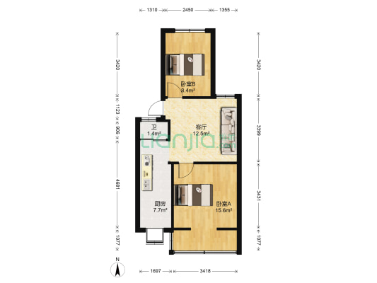 中南宿舍 2室1厅1卫 59平方