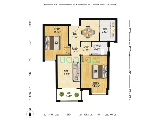 临泉花苑 2室2厅1卫 84平方