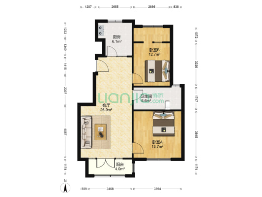 世茂英郡 2室1厅1卫 97平方