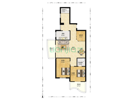电业新村 2室1厅2卫 116平方