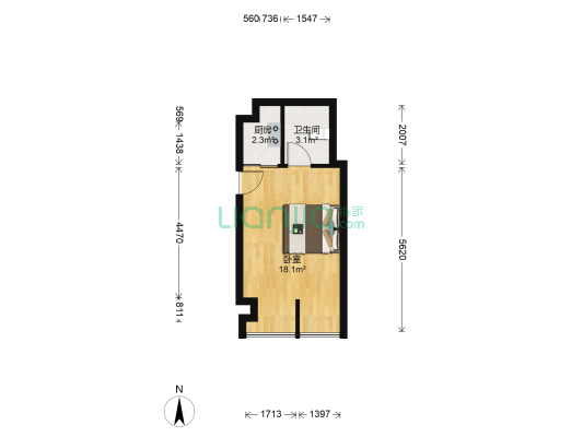 隆盈广场 1室0厅1卫 34平方
