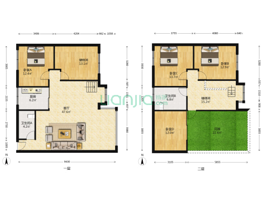 汇缘阁 4室1厅2卫 156平方