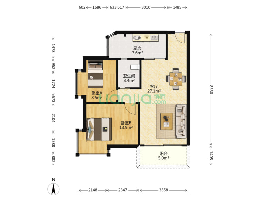 沁芳名苑 2室1厅1卫 77平方