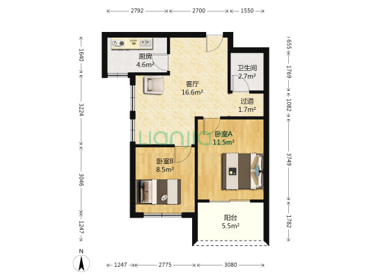 华腾园 2室1厅1卫 67平方