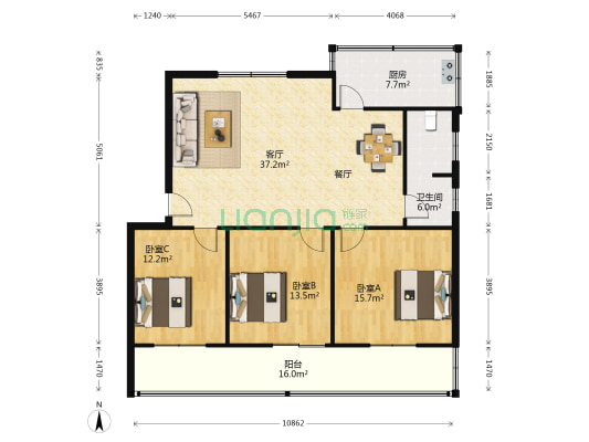 蔬菜研究家属院 3室1厅1卫 114平方