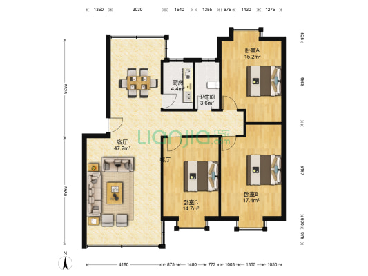 金城花园 3室1厅1卫 112平方