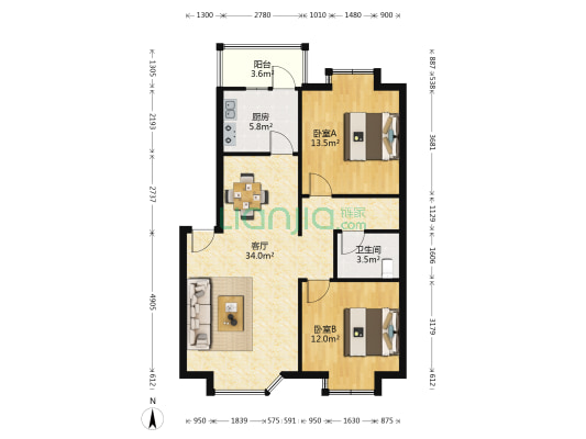 南西雅苑 2室1厅1卫 84平方