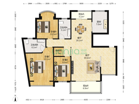 世纪风情二期 3室2厅2卫 144平方