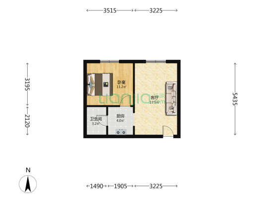 天翔园 1室1厅1卫 62平方