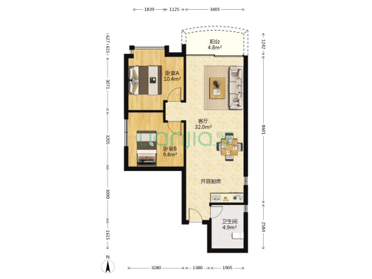 文辰阁 2室1厅1卫 78平方