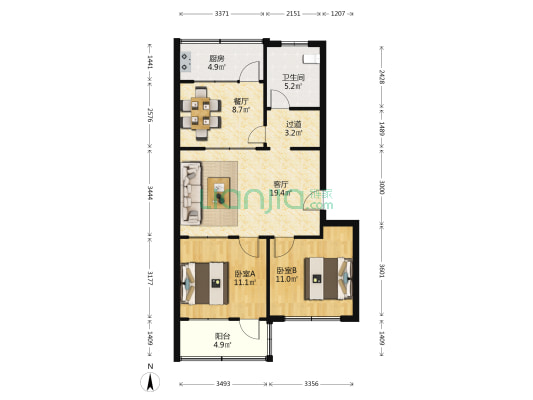 潍坊港华燃气宿舍 2室2厅1卫 79平方