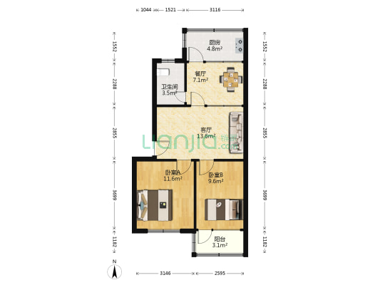 化工新村四区 2室2厅1卫 64平方