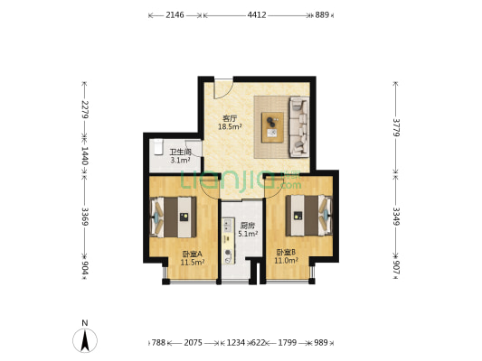 佰世雅阁 2室1厅1卫 68平方