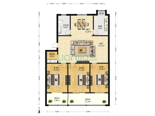 江西省社会科学院宿舍（洪都北大道649号） 3室2厅1卫 125平方