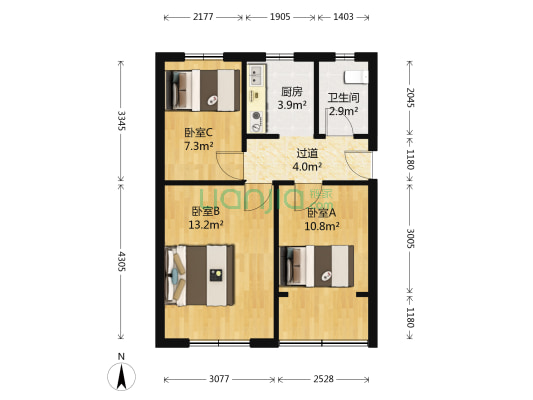 花园西村 3室0厅1卫 54平方