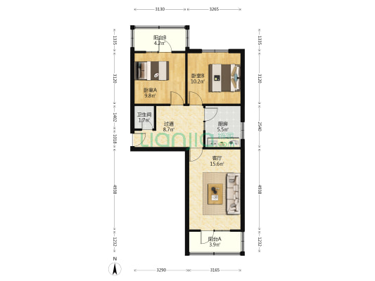 粮食局家属楼 2室1厅1卫 75平方