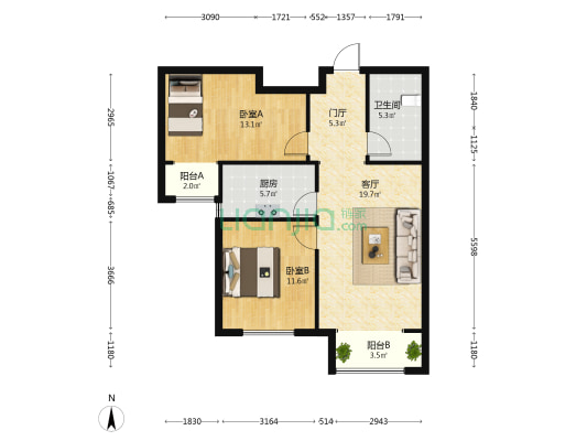 嘉泰御园 2室1厅1卫 89平方